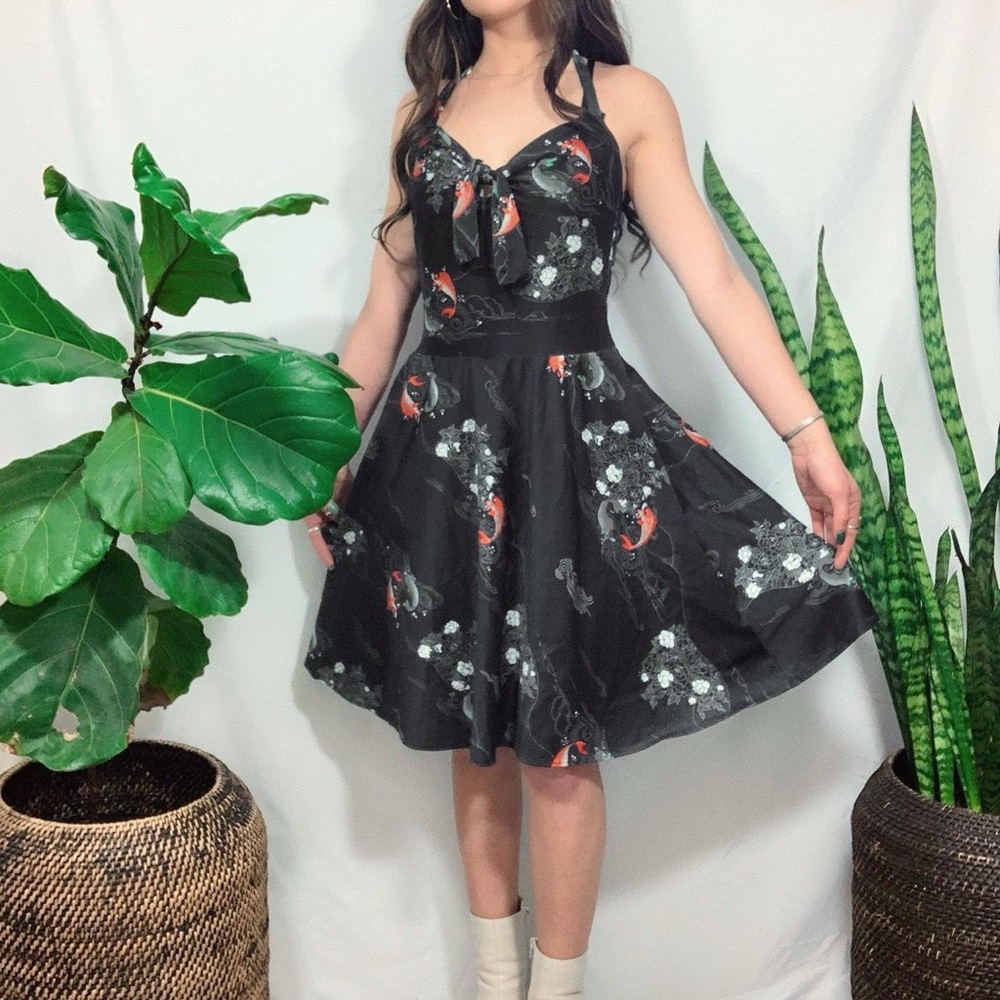 Koi Fish Black Halter Dress